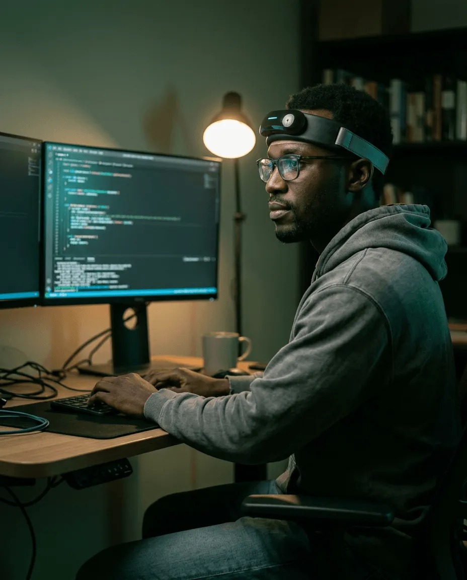 Developer wearing Orbit during a focused coding session